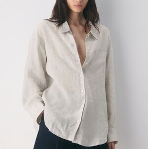 Aritzia Little Moon Beige Airplush Cotton Sail Shirt